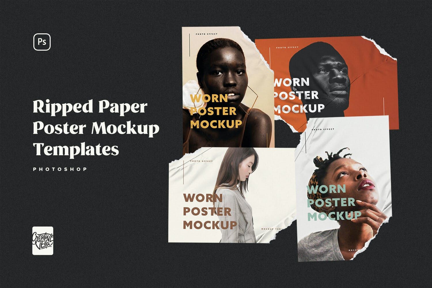 撕纸海报样机套装 Ripped Paper Poster Mockup Set插图