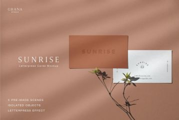 日出凸版名片样机 SUNRISE Letterpress Business Cards Mockup