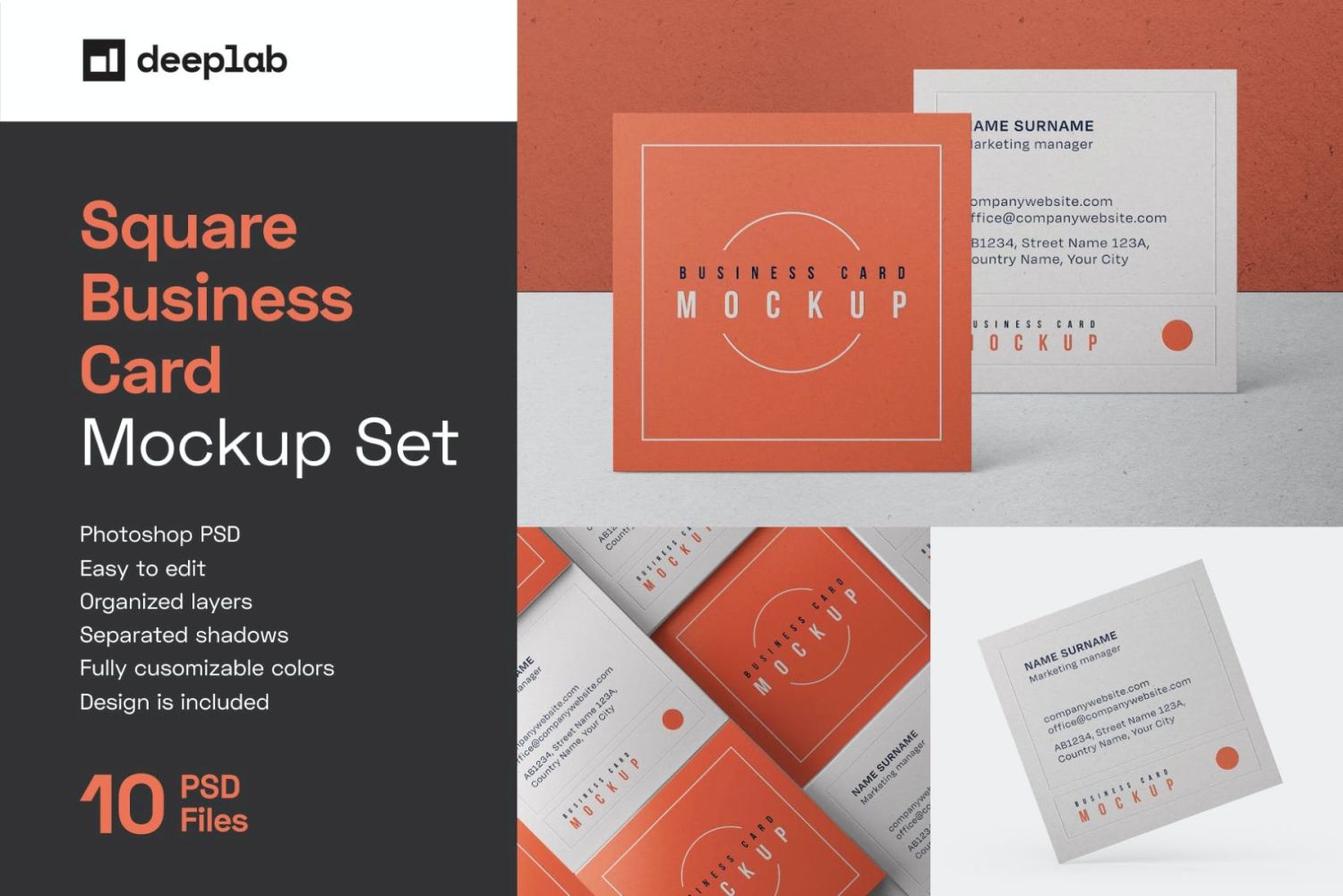 方形名片样机集 Square Business Card Mockup Set插图