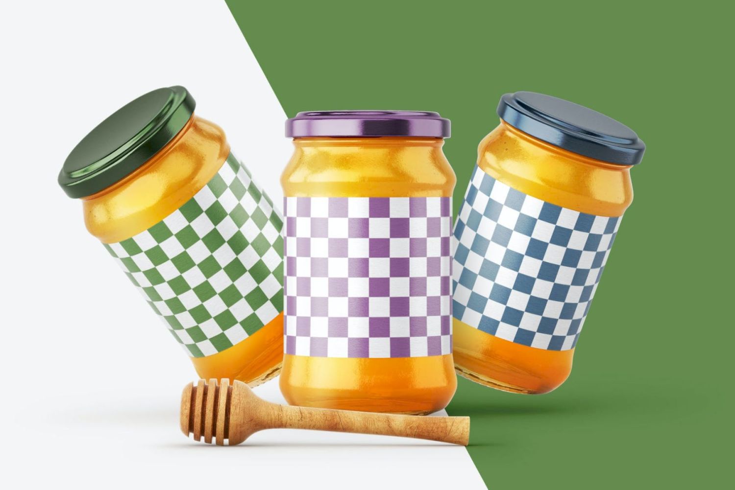 带北斗的蜂蜜罐样机套装 Honey Jar Mockup Set With Dipper插图2