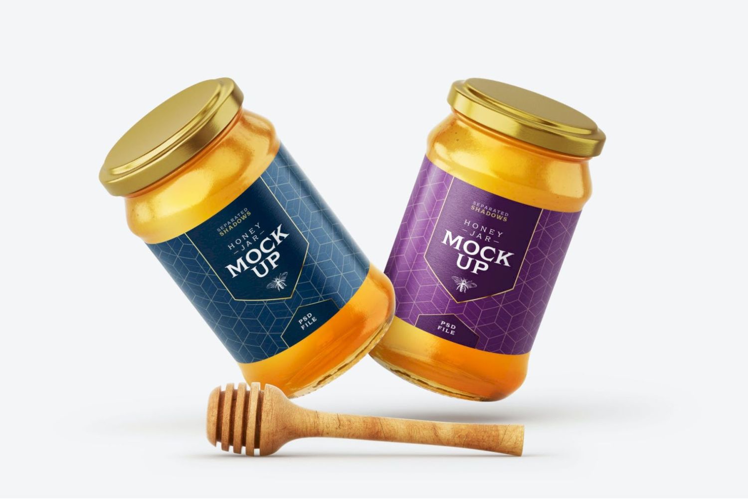 带北斗的蜂蜜罐样机套装 Honey Jar Mockup Set With Dipper插图5