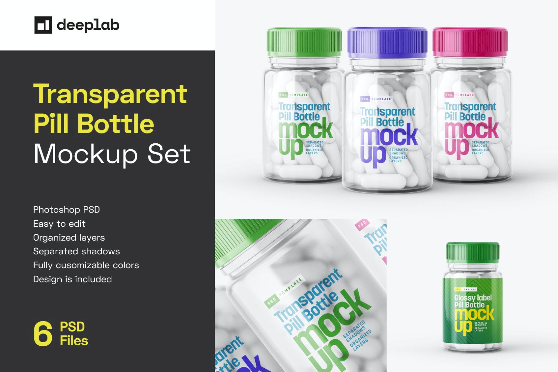 透明药瓶样机套装 Transparent Pill Bottle Mockup Set
