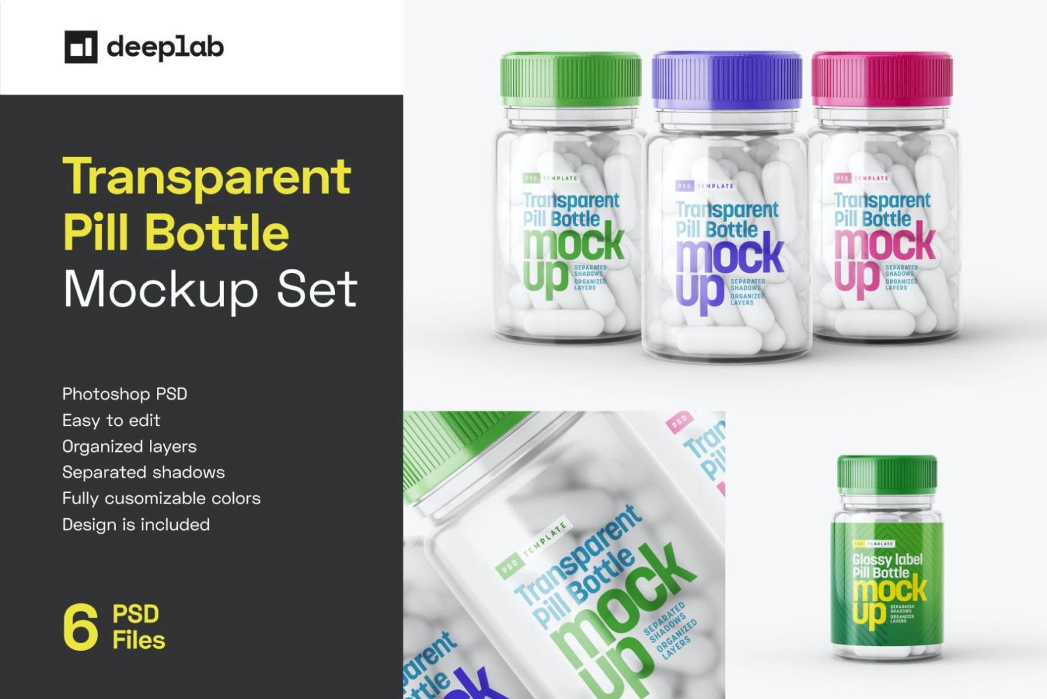 透明药瓶样机套装 Transparent Pill Bottle Mockup Set插图