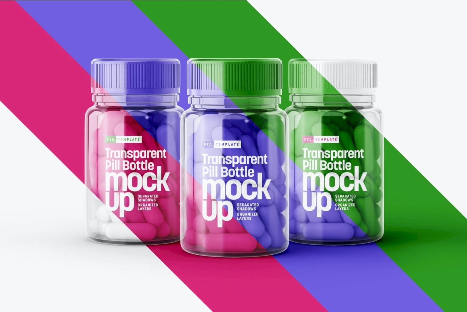 透明药瓶样机套装 Transparent Pill Bottle Mockup Set插图1