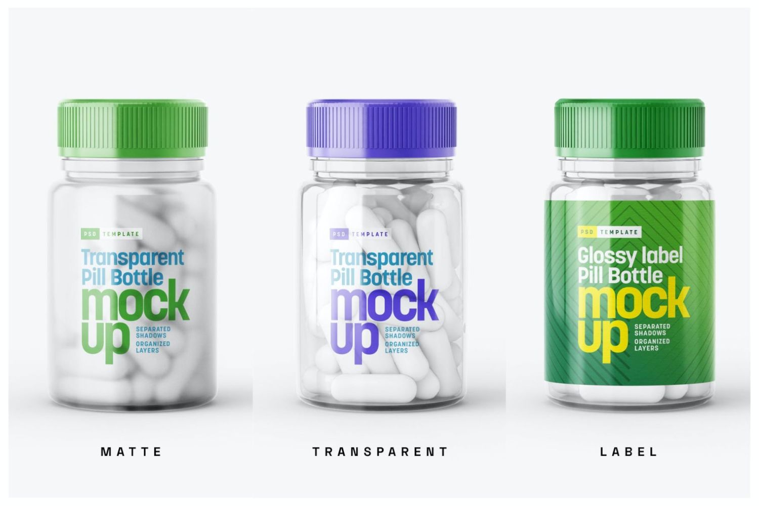 透明药瓶样机套装 Transparent Pill Bottle Mockup Set插图3