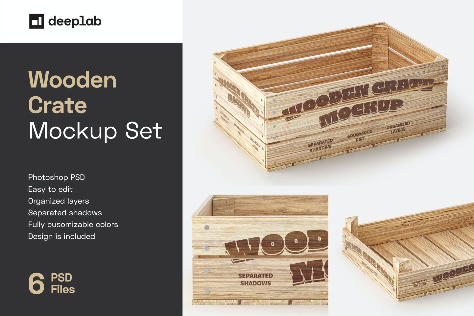 木箱样机套装 Wooden Crate Mockup Set插图