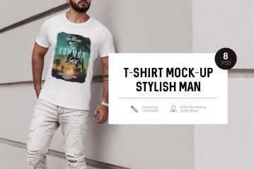 T 恤样机时尚男人 T-Shirt Mock-Up Stylish Man