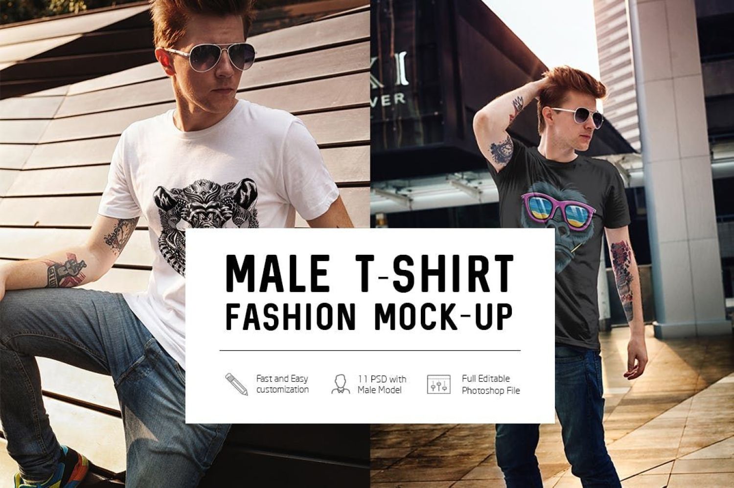 男 T 恤时尚样机 Male T-Shirt Fashion Mock-Up插图