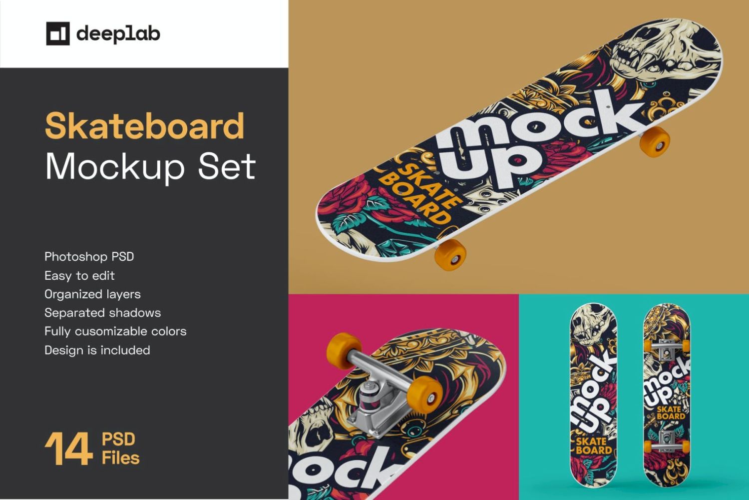 滑板样机套装 Skateboard Mockup Set插图