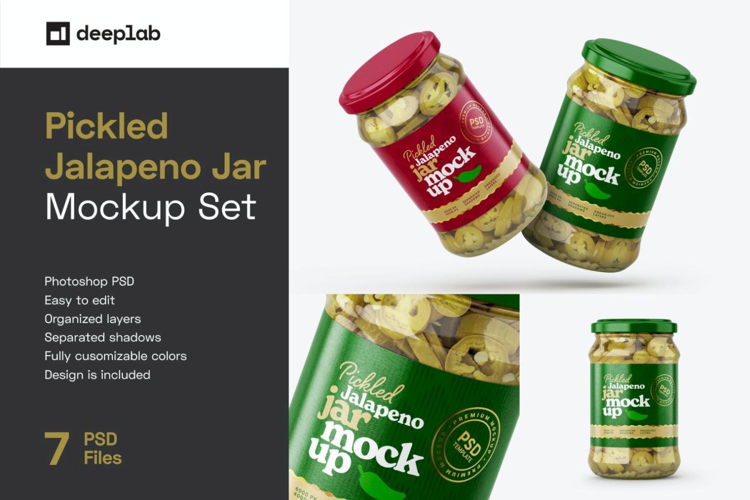 腌制辣椒罐样机套装 Pickled Jalapeno Jar Mockup Set插图