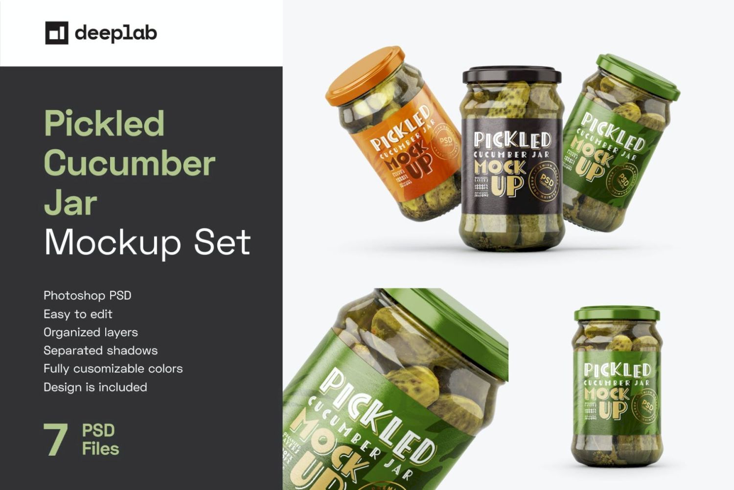 腌黄瓜罐样机套装 Pickled Cucumber Jar Mockup Set插图