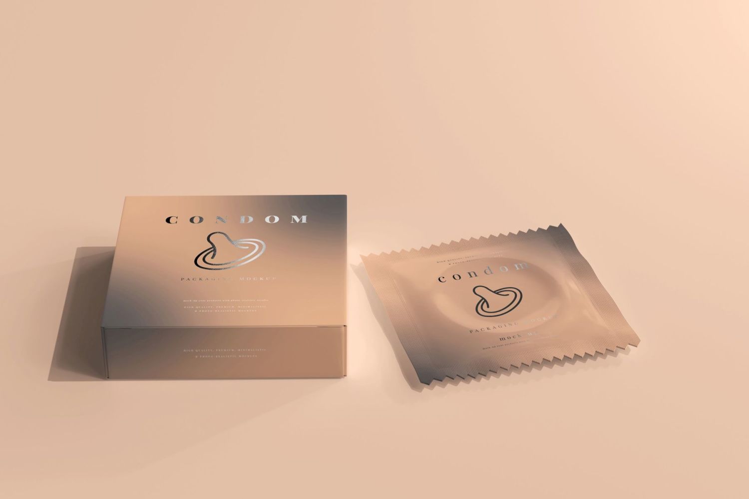 避孕套盒和铝箔包装样机 Condom Packaging Mock-ups插图8