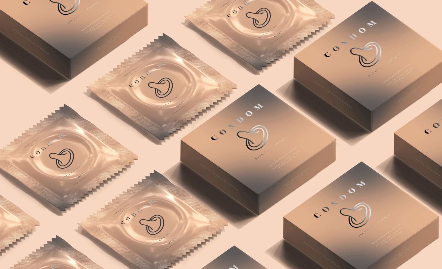 避孕套盒和铝箔包装样机 Condom Packaging Mock-ups插图12