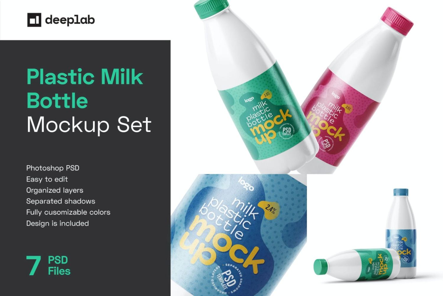 塑料奶瓶标签样机 Plastic Milk Bottle Label Mockup插图