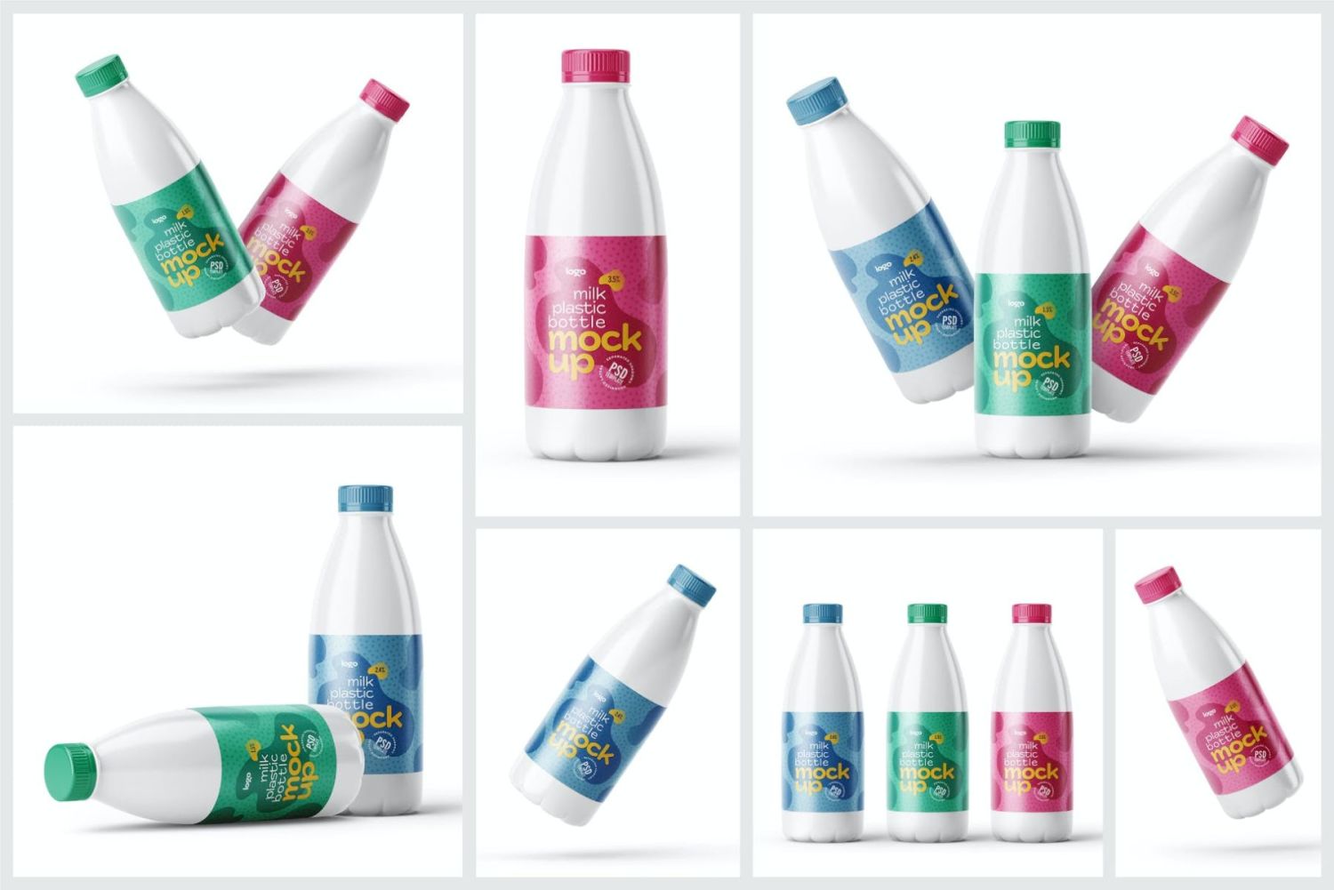 塑料奶瓶标签样机 Plastic Milk Bottle Label Mockup插图1