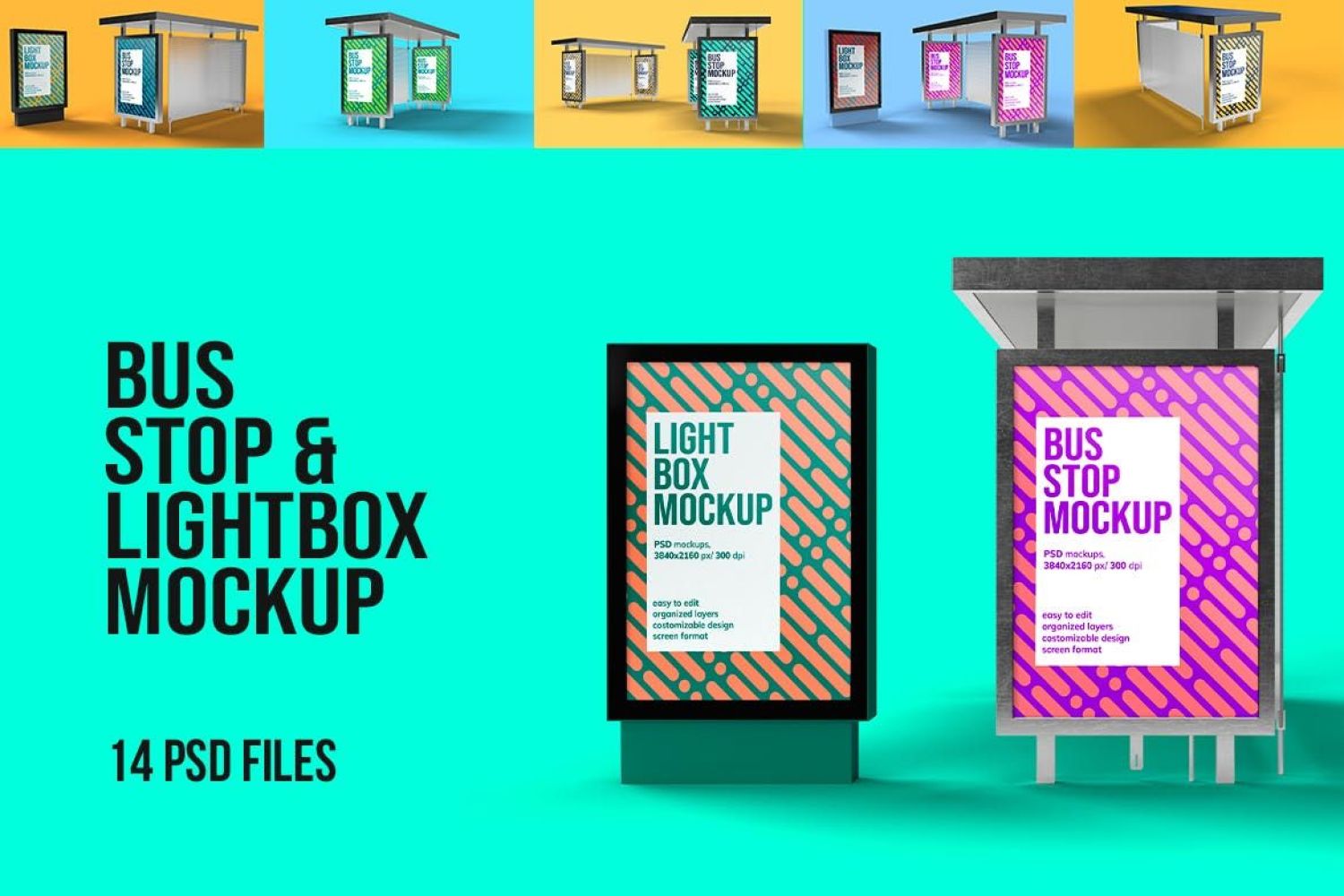 灯箱巴士站样机 Lightbox & Bus Stop Mockup插图