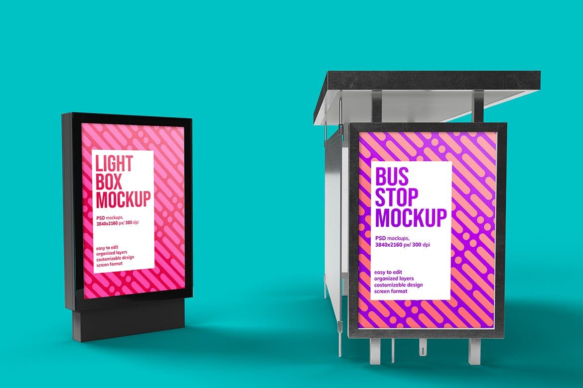 灯箱巴士站样机 Lightbox & Bus Stop Mockup插图11