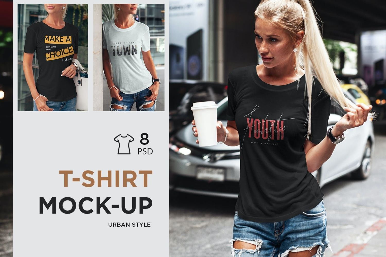 T恤样机都市风格女孩 T-Shirt Mock-Up Urban Style Girl插图