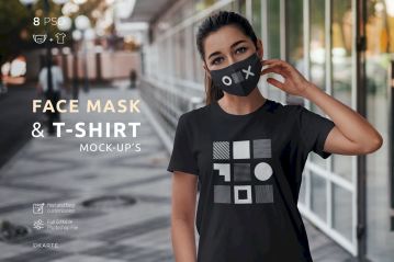 面罩和T恤样机 Face Mask & T-Shirt Mock-Up