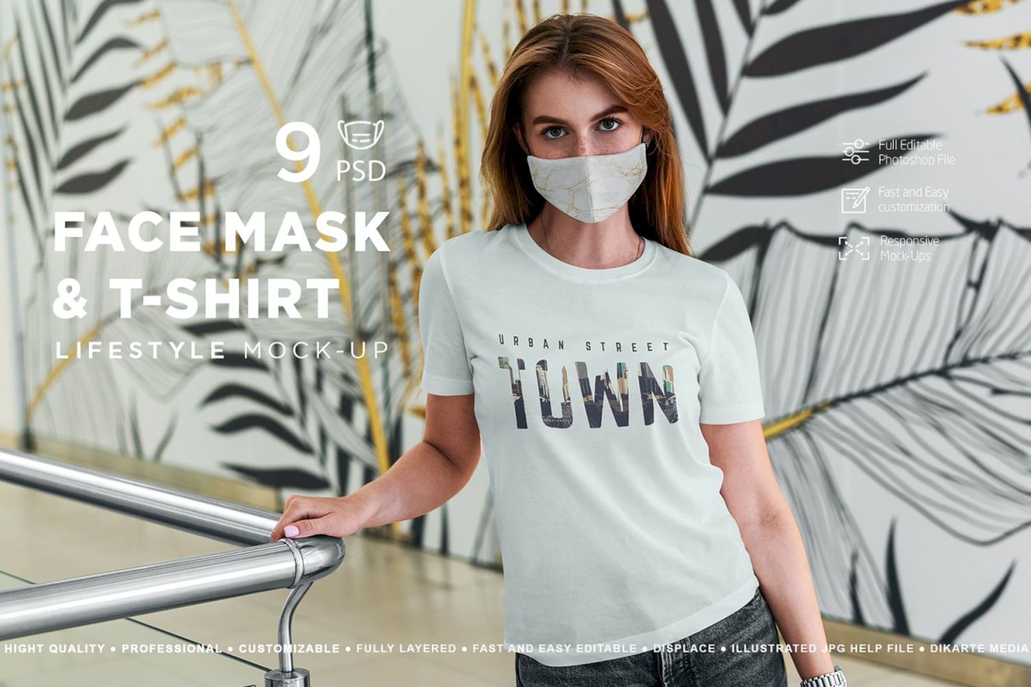 面罩和 T 恤样机生活方式 Face Mask & T-Shirt Mockup Lifestyle插图