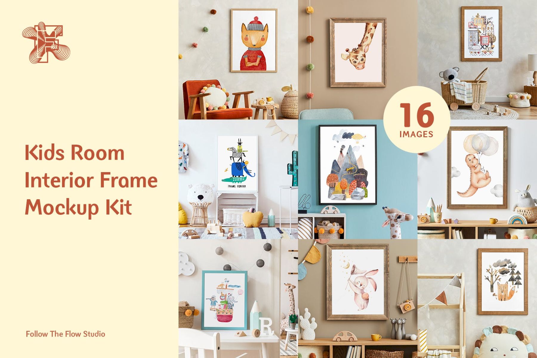儿童房艺术品画框样机套件 Kids Room Artwork Frame Mockup Kit