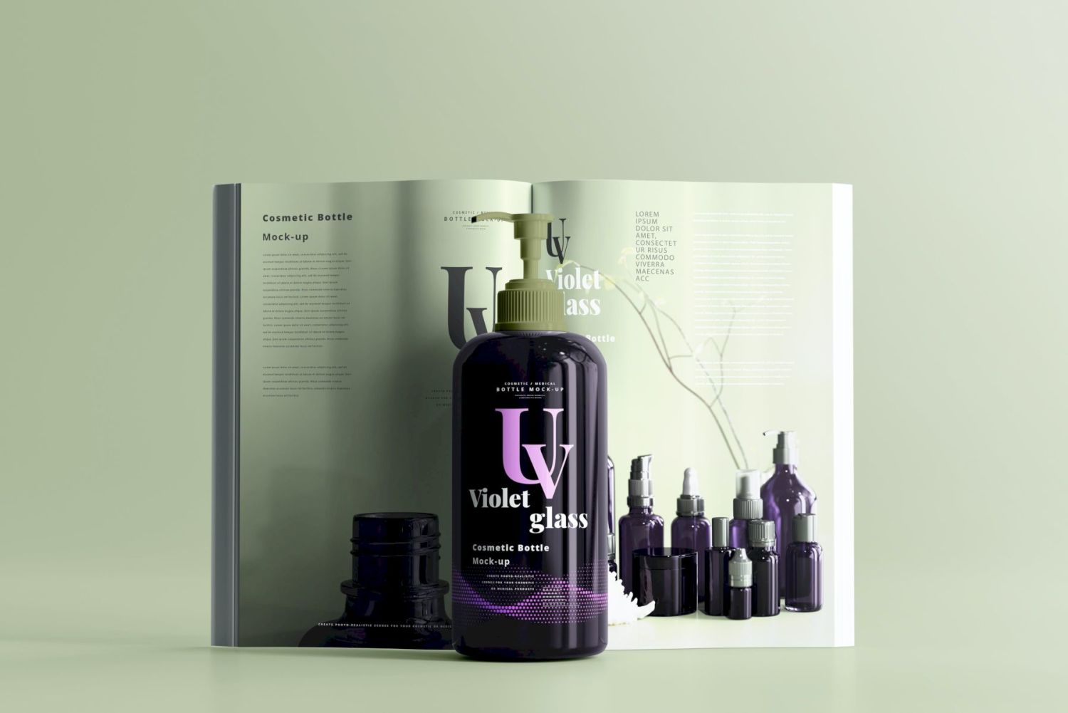 蓝紫色玻璃（UV玻璃）化妆品瓶样机包 Violet Glass Mock-up Bundle插图114
