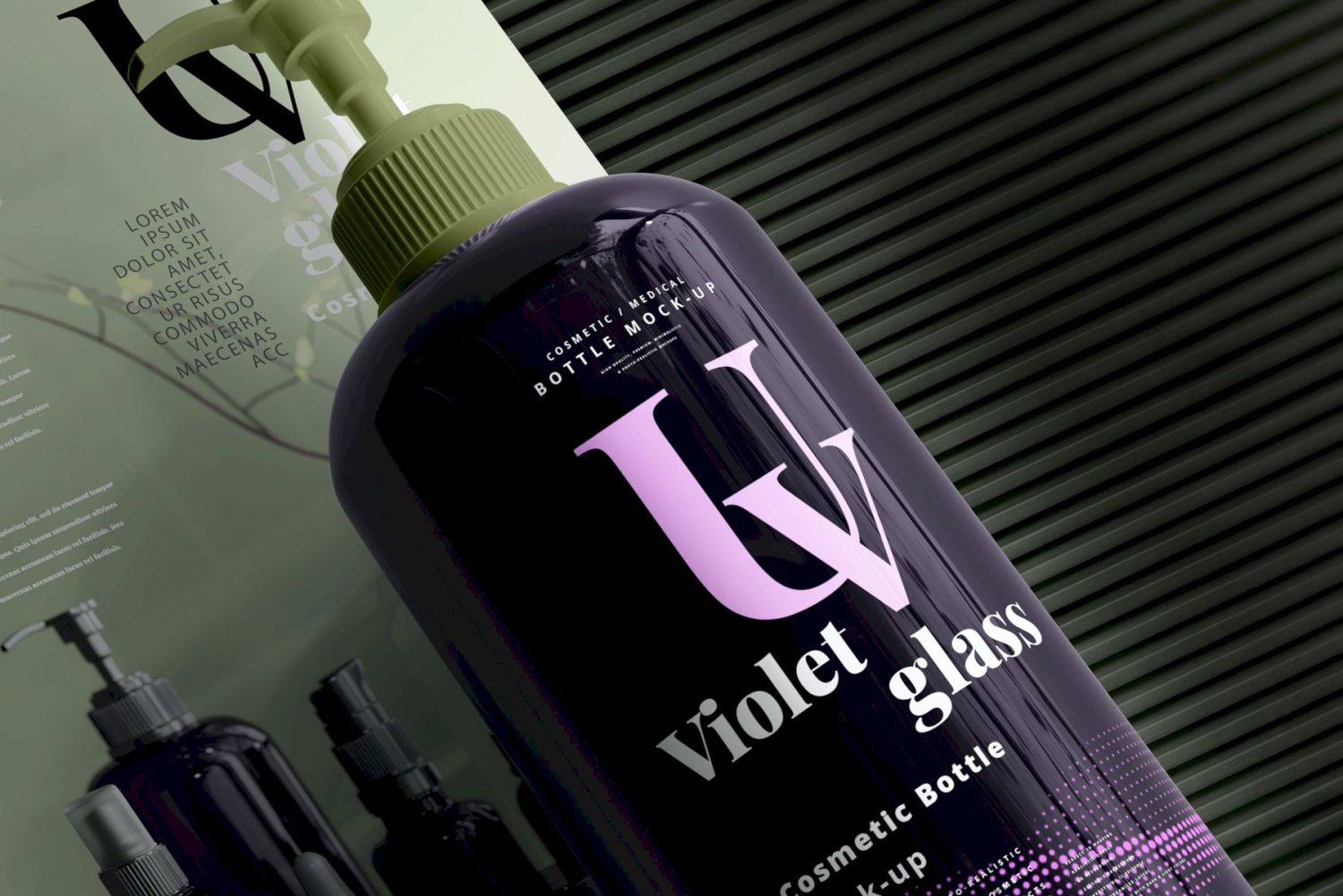 蓝紫色玻璃（UV玻璃）化妆品瓶样机包 Violet Glass Mock-up Bundle插图120