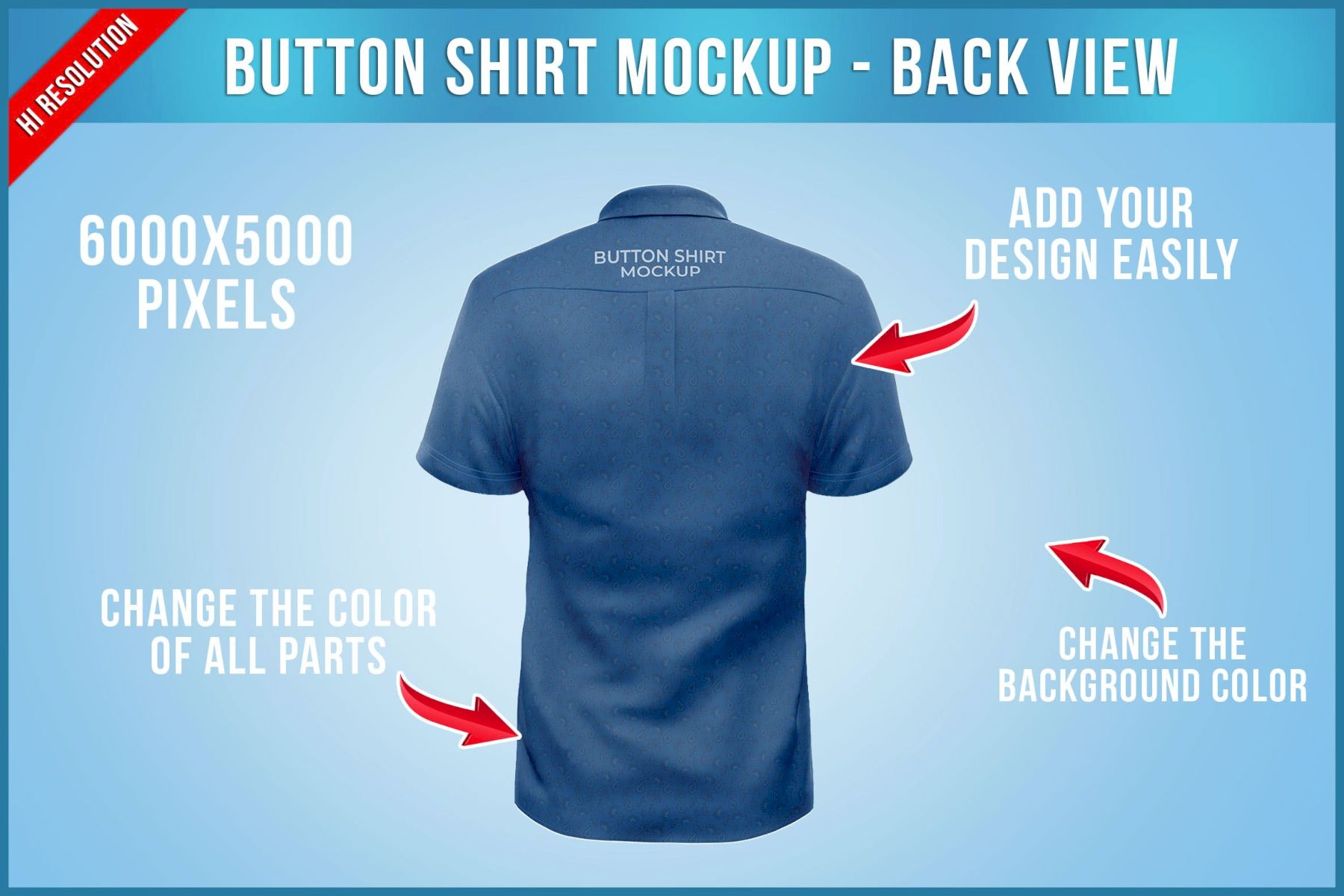 纽扣衬衫样机-后视图 Button Shirt Mockup – Back View