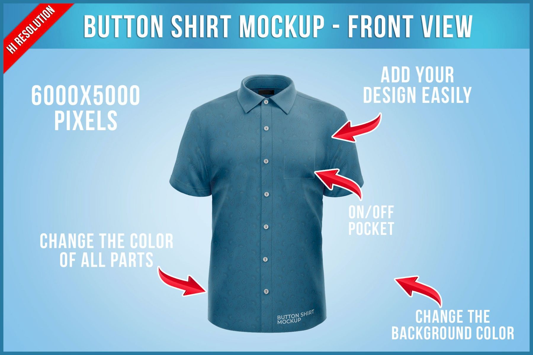 纽扣衬衫样机 – 前视图 Button Shirt Mockup – Front View