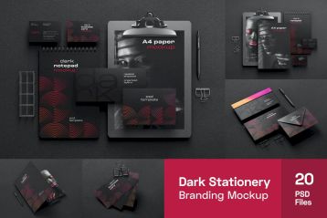 深色文具品牌样机套装 Dark Stationery Branding Mockup Set