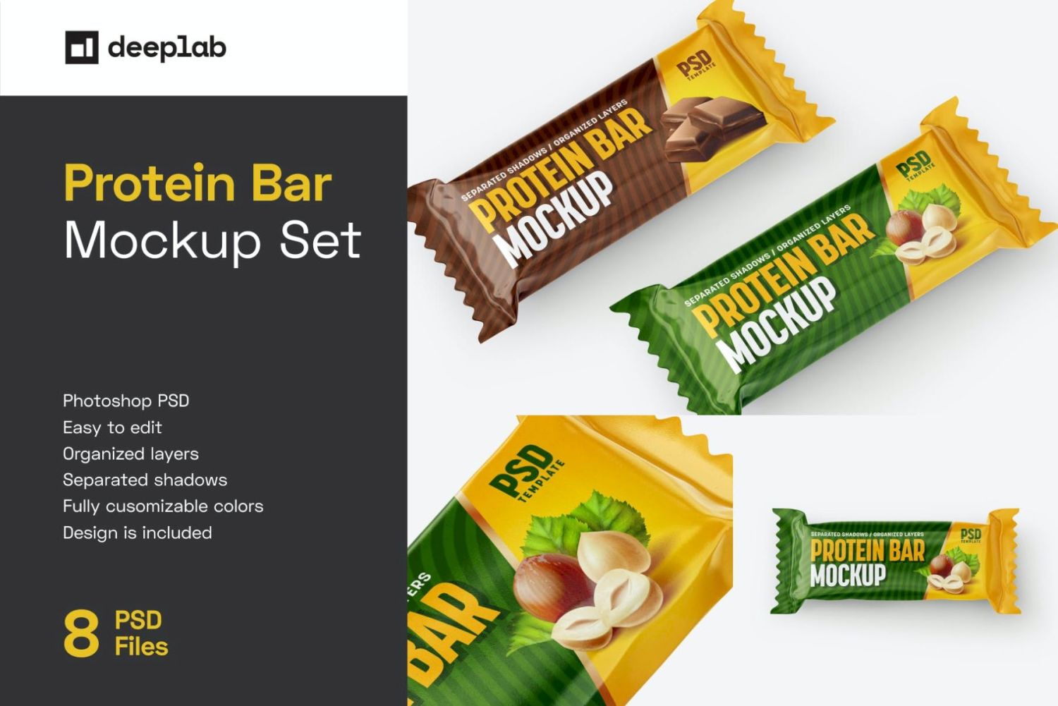 蛋白质棒样机套装小吃样机 Protein Bar Mockup Set | Snack Mockup插图