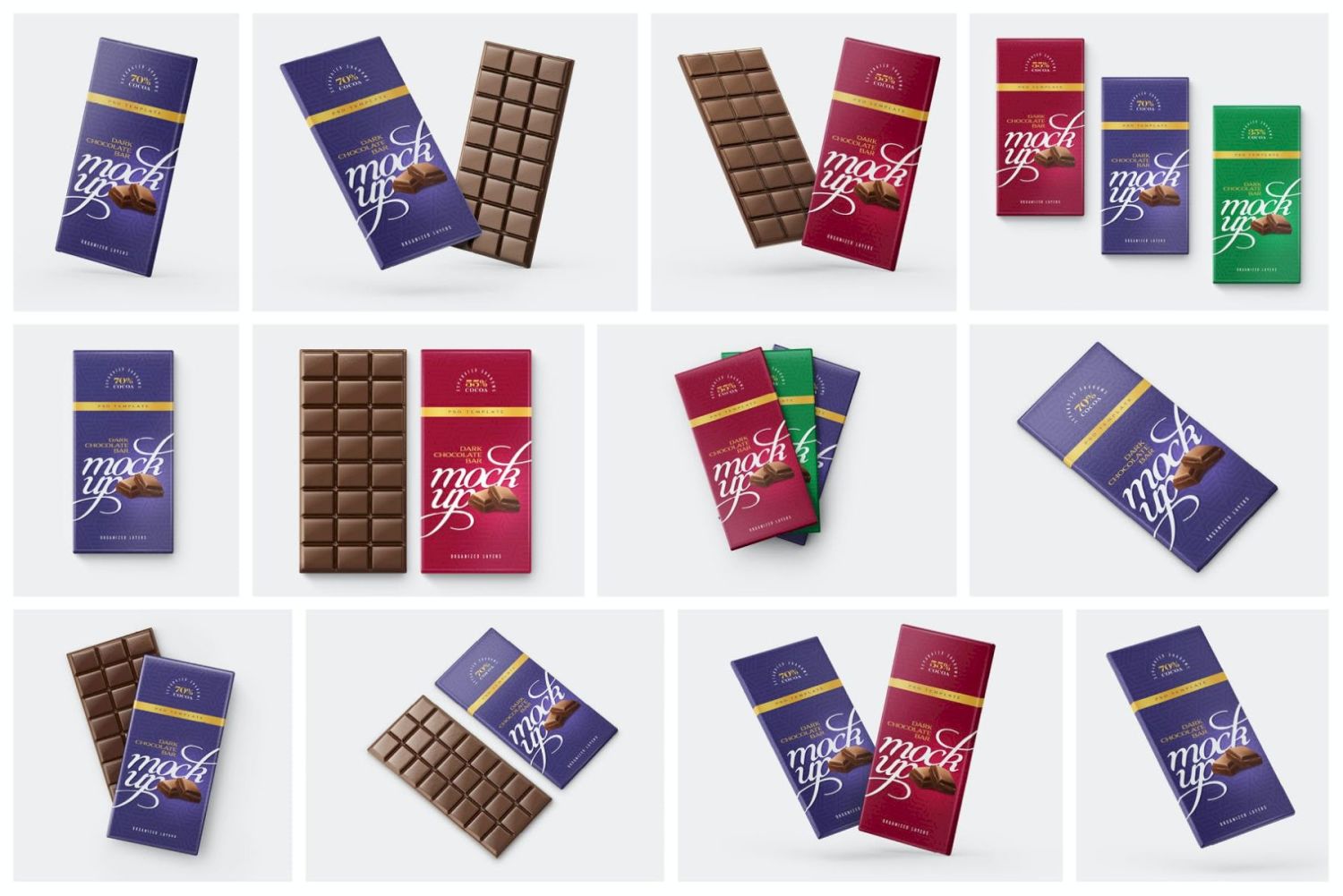 巧克力棒包装样机套装 Chocolate Bar Packaging Mockup Set插图2