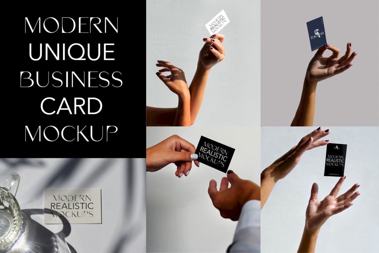 手持名片样机包 Hand Business Card Mockup Bundle插图