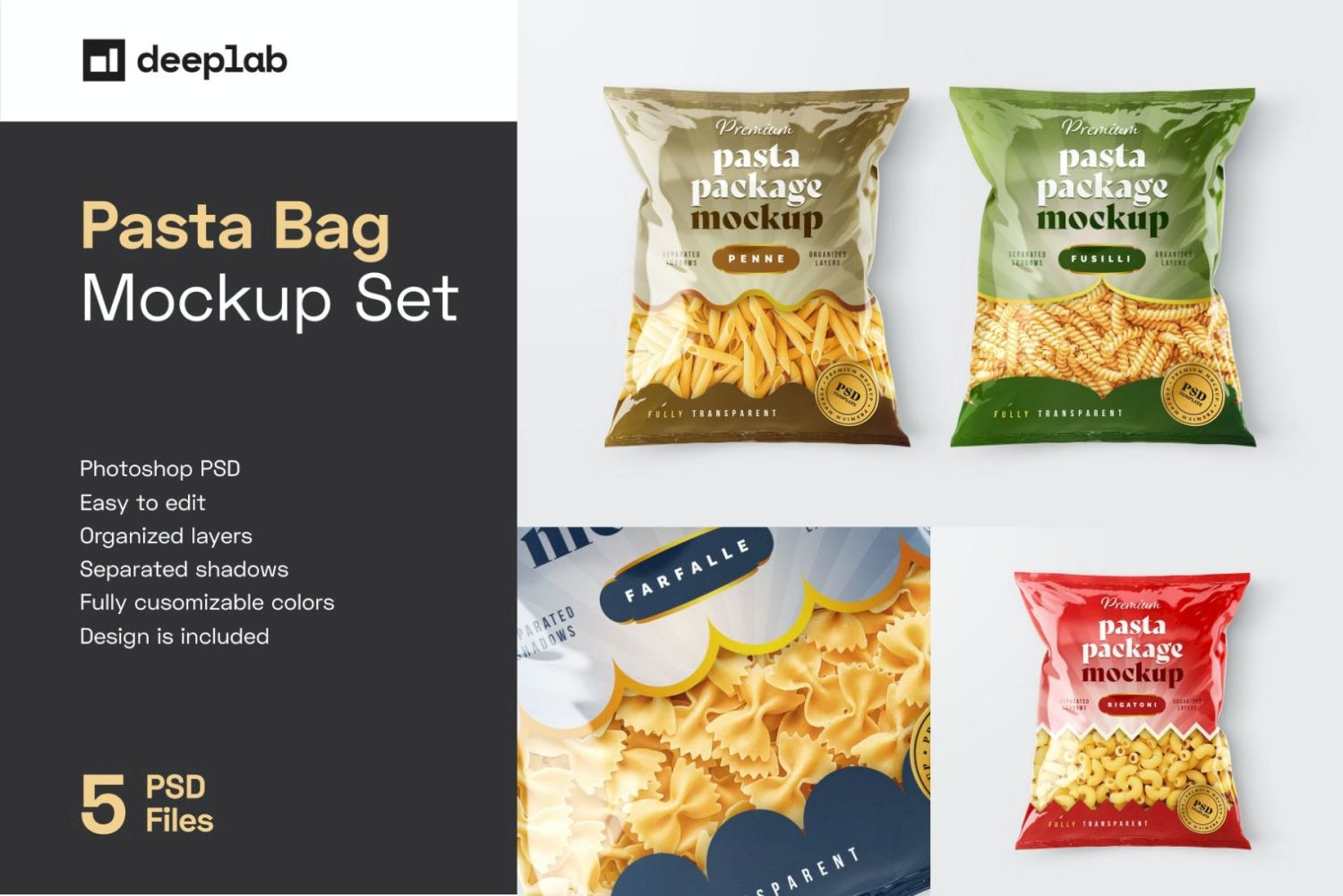 意大利面袋包装样机套装 Pasta Bag Packaging Mockup Set插图