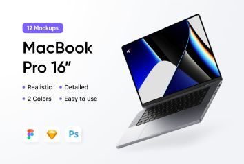 12 个 MacBook Pro 16″ 样机场景 12 MacBook Pro 16″ Mockups Scenes