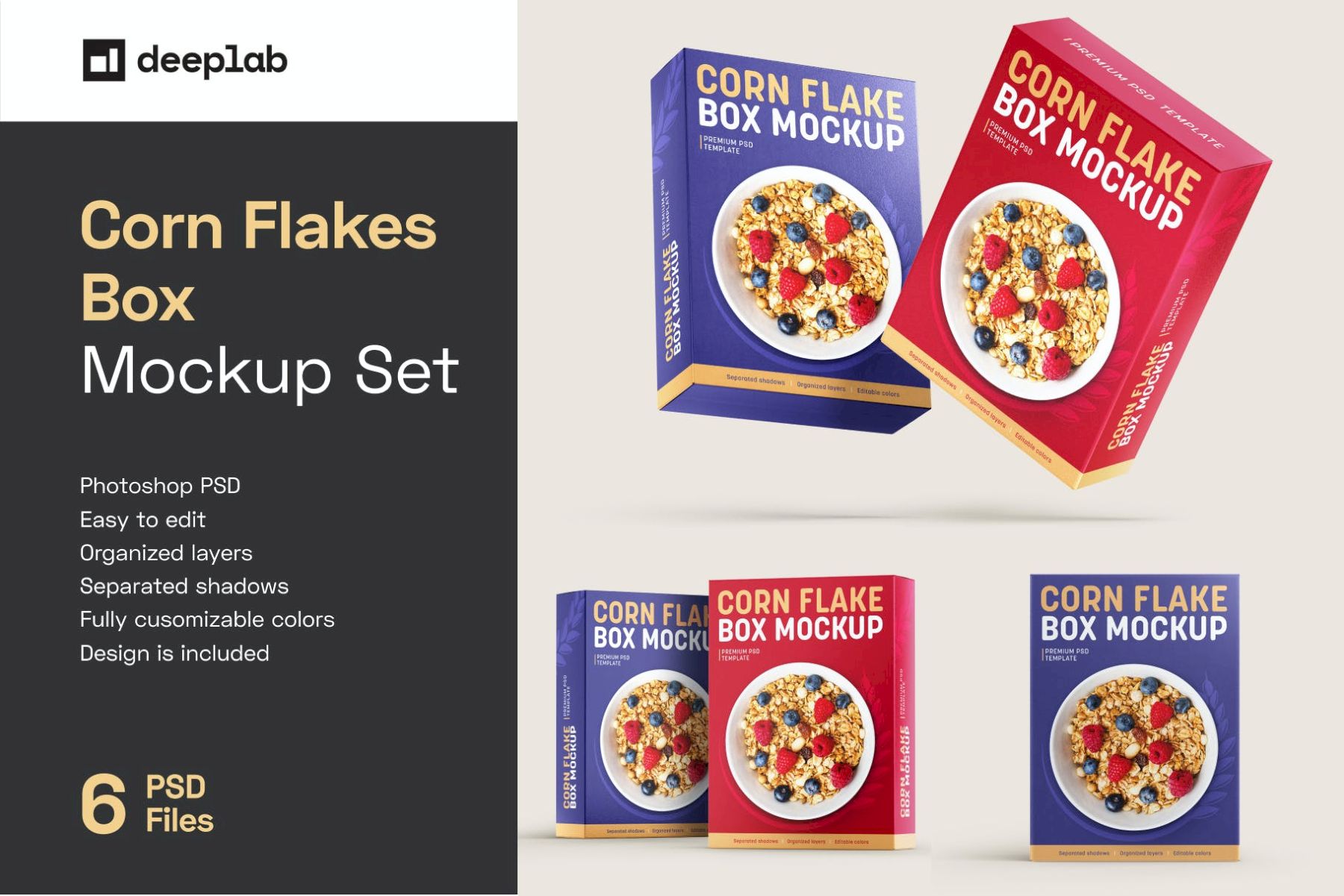 玉米片盒样机套装 Corn Flakes Box Mockup Set插图