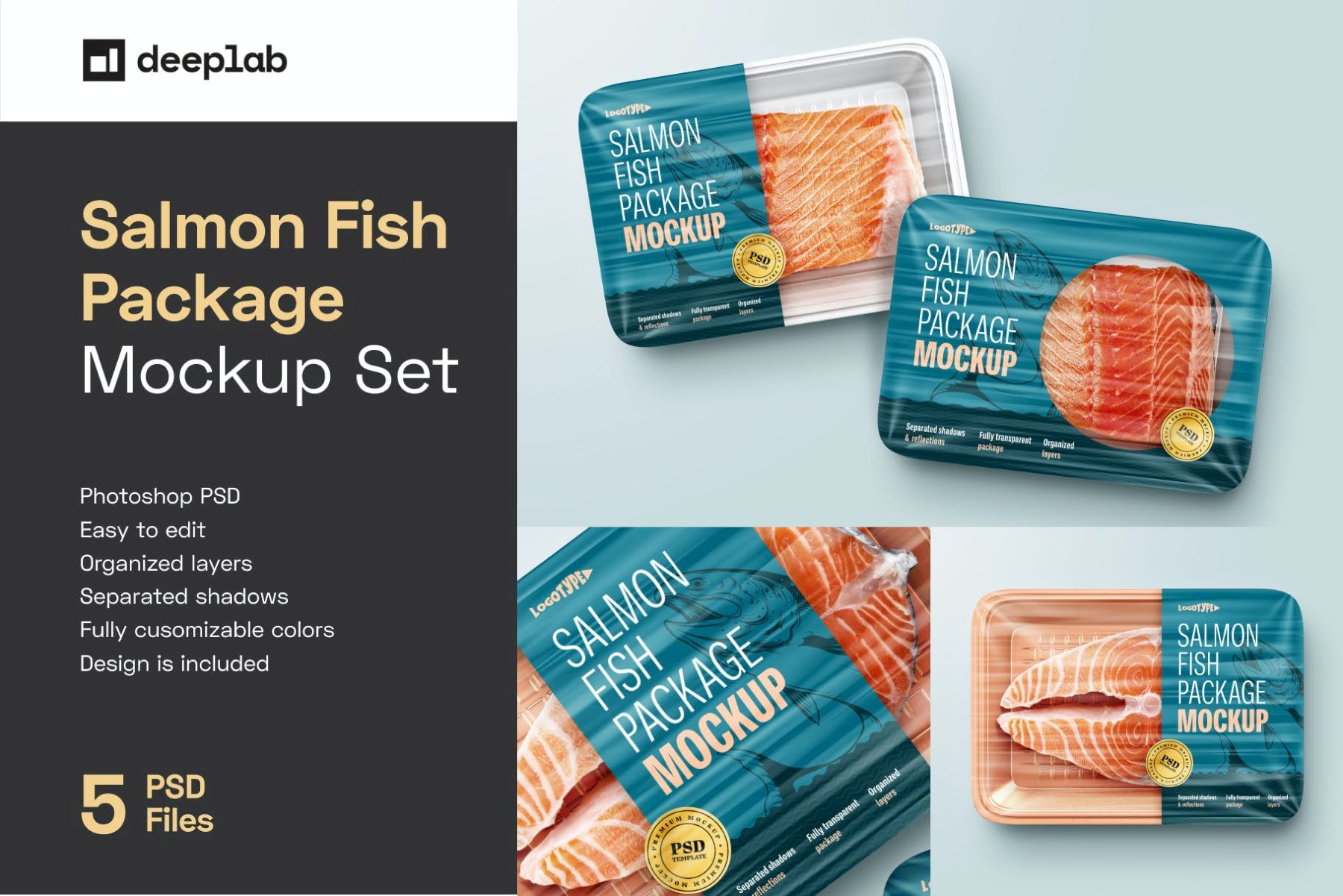 三文鱼包装样机套装 Salmon Fish Package Mockup Set插图