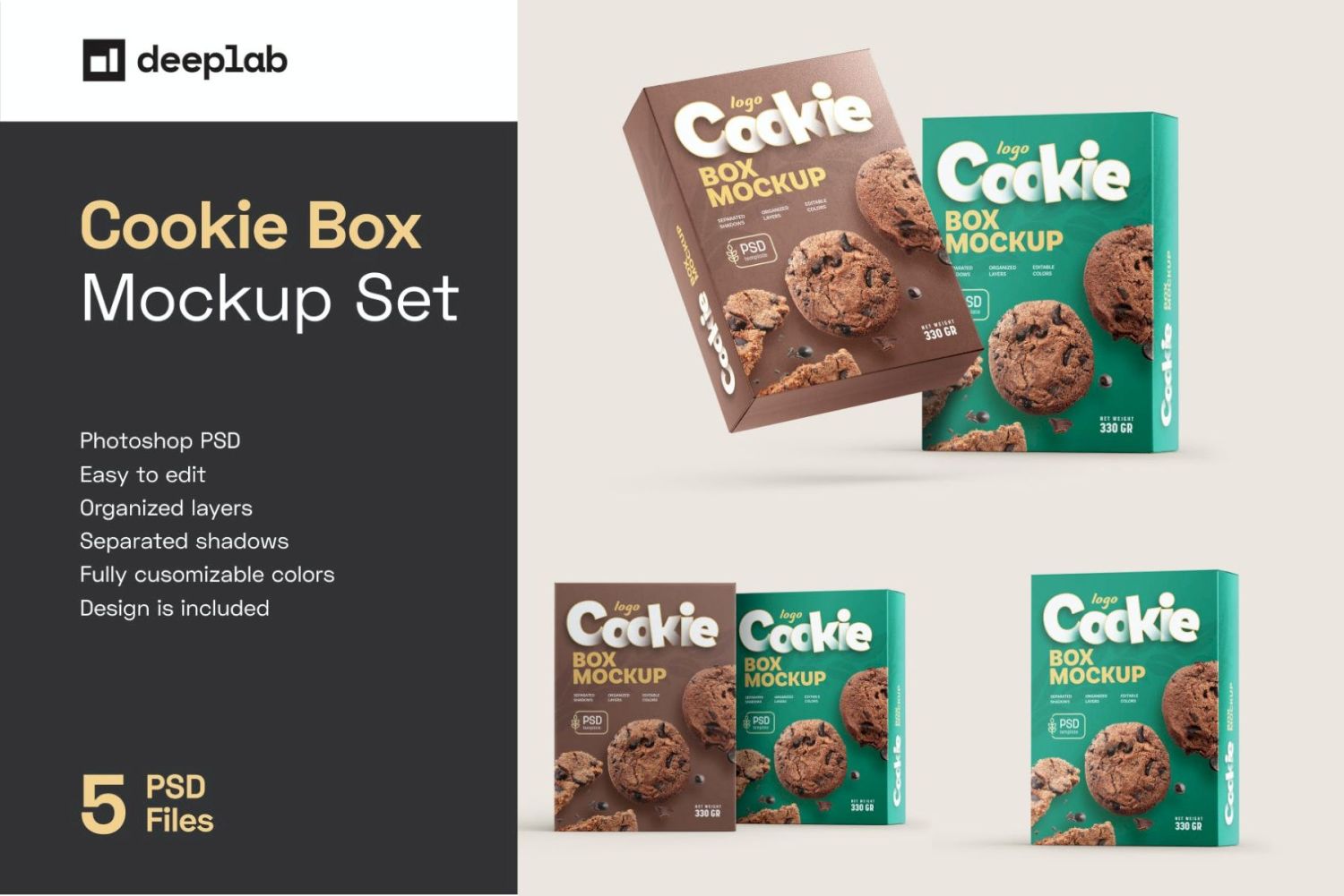 饼干盒包装样机套装 Cookies Box Packaging Mockup Set插图