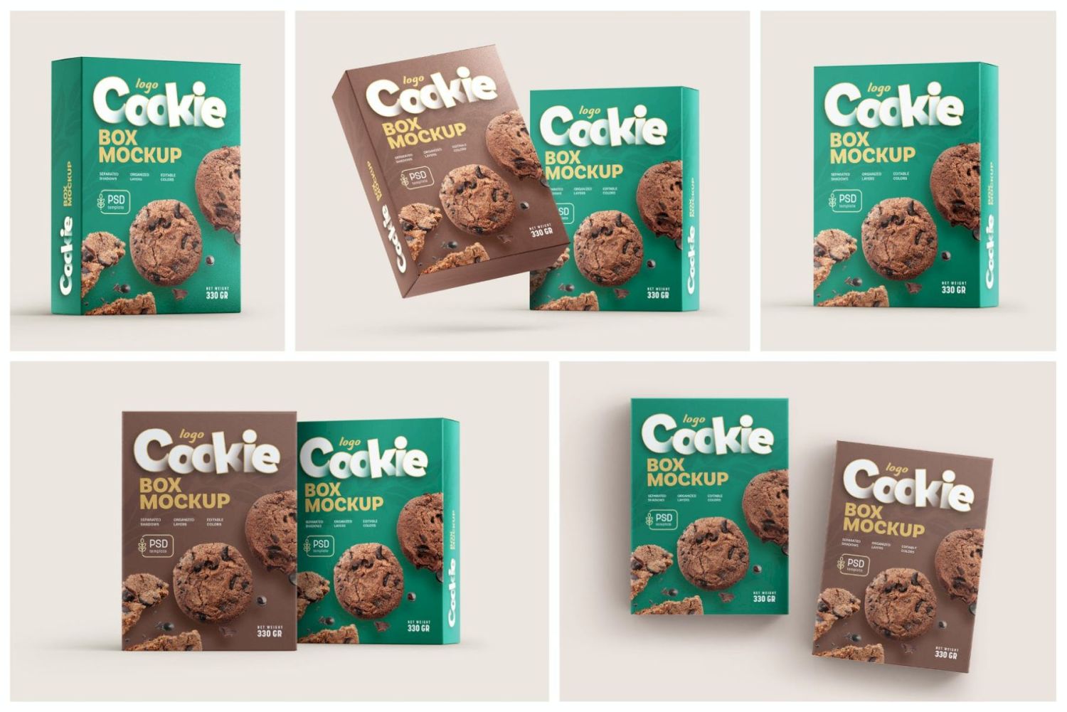 饼干盒包装样机套装 Cookies Box Packaging Mockup Set插图5