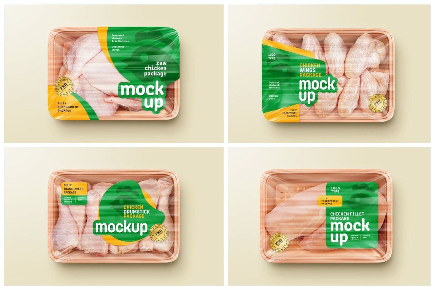 生鸡肉包装样机套装 Raw Chicken Package Mockup Set插图1