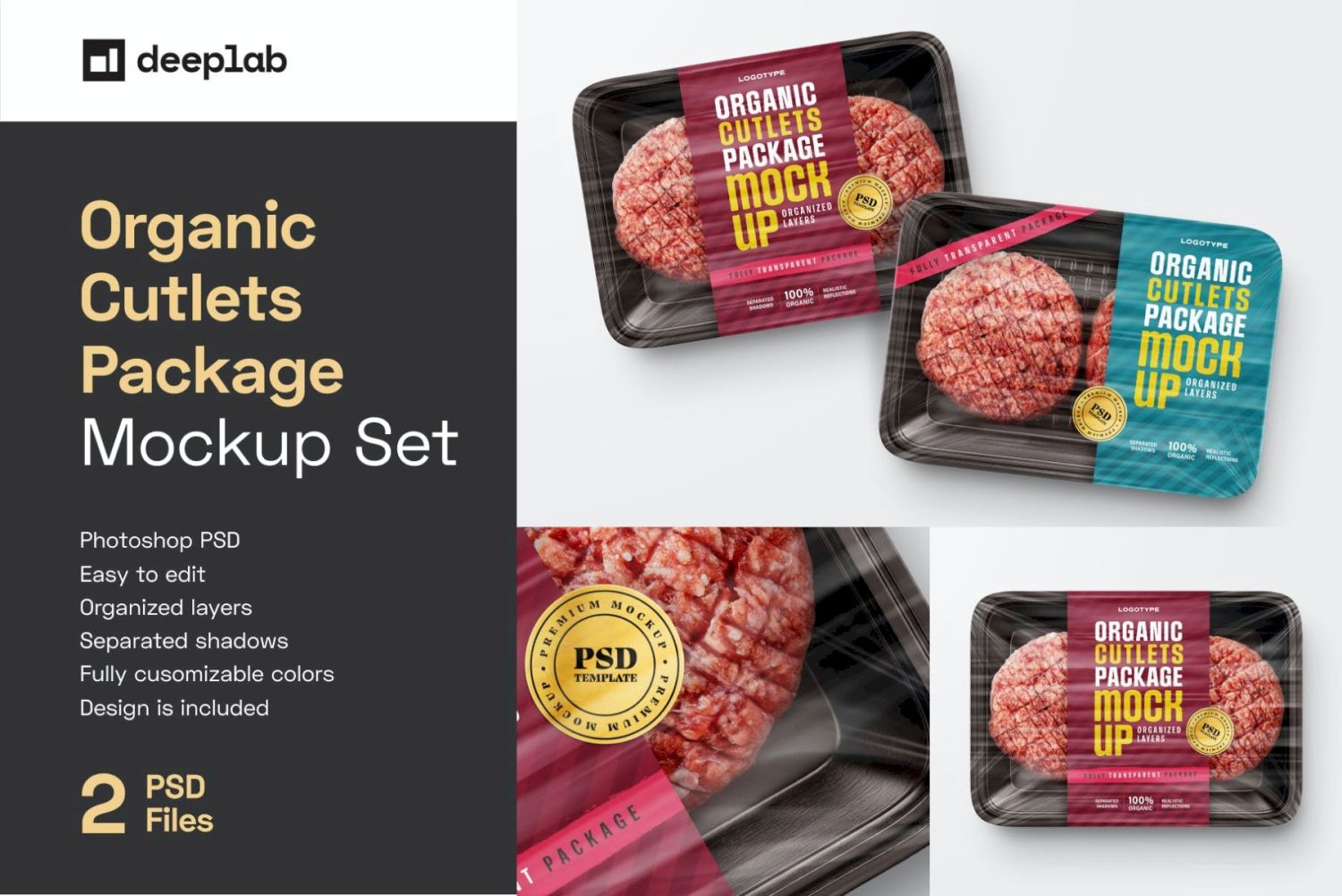 有机肉饼包装样机套装 Organic Cutlets Package Mockup Set插图