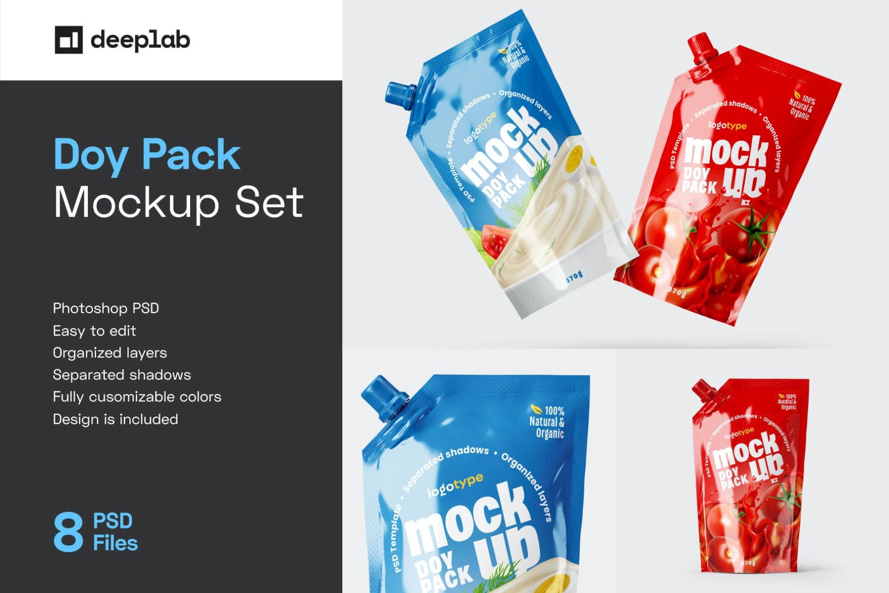 自立吸嘴袋包装样机套装 Doypack Packaging Mockup Set | Pouch插图