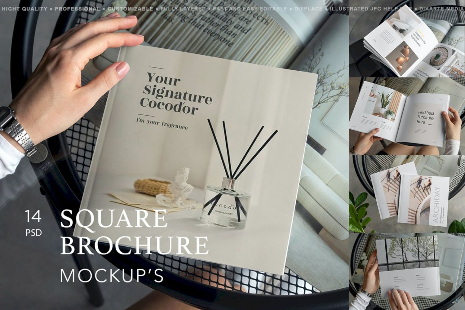 方形小册子样机 Square Brochure Mockups插图