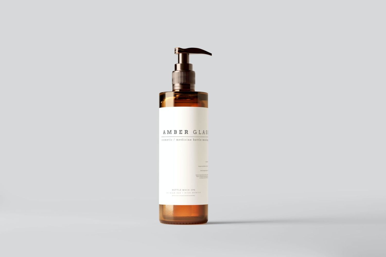 琥珀色玻璃泵瓶样机 Amber Glass Pump Bottle Mockups插图