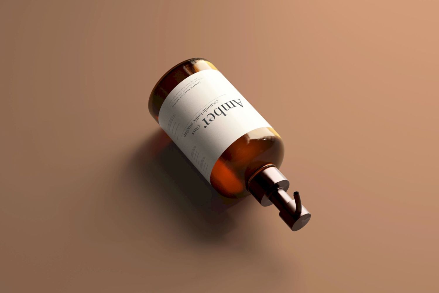 琥珀色玻璃泵瓶样机 Amber Glass Pump Bottle Mockups插图1