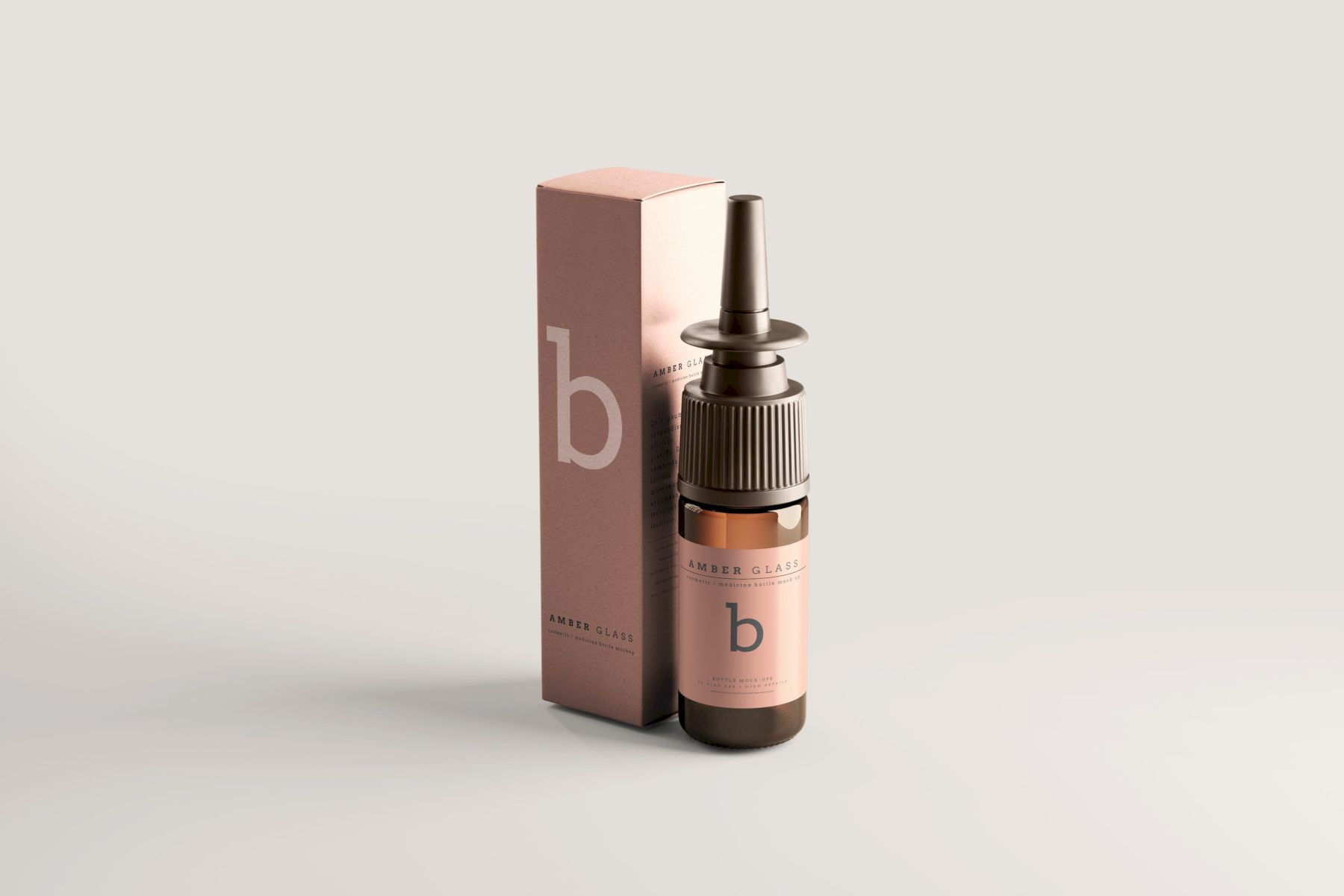 琥珀色玻璃鼻喷雾瓶样机 Amber Glass Nasal Spray Bottle Mockups